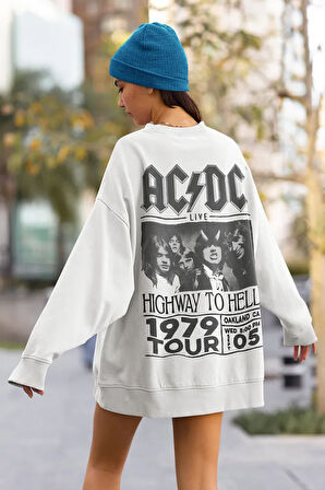 AC DC Highway To Hell 1979 Yazılı Unisex Oversize Rock Metal Müzik Grubu Sweatshirt