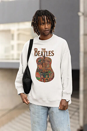 The Beatles Tasarım Gitar Baskılı Unisex Oversize Müzik Grubu Sweatshirt