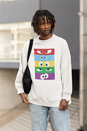 Çizgi Film Insiide Out Baskılı Unisex Oversize Ters Yüz Sweatshirt