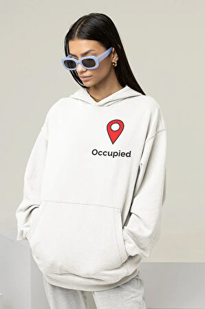 Occupied Yazılı Sevgililere Özel Minimalistik Baskılı Hoodie