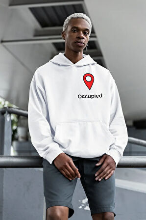 Occupied Yazılı Sevgililere Özel Minimalistik Baskılı Hoodie