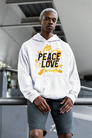 Peace Love Yazılı Unisex Oversize Hoodie
