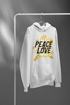 Peace Love Yazılı Unisex Oversize Hoodie