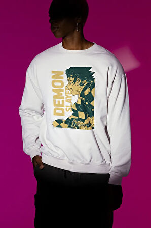 Anime Karakter Baskılı Unisex Oversize Demon Slayer Sweatshirt