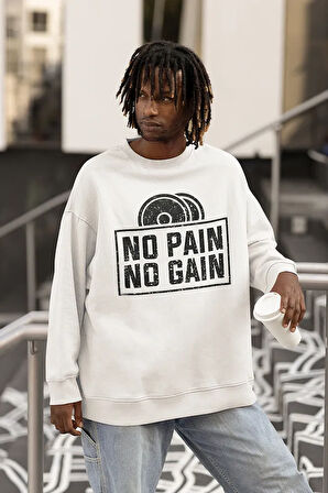 No Pain No Gain Yazılı Tasarım Unisex Oversize Gym Sweatshirt
