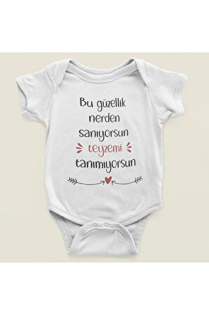 Bu Güzellik Nerden Sanıyorsun Teyzemi Tanımıyorsun Yazılı Pamuklu Yumuşak Unisex Çıtçıtlı Body Zıbın