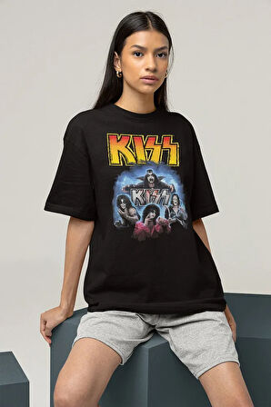 Rock Metal Müzik Grubu Kiss Baskılı Unisex Oversize Tişört