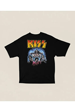 Rock Metal Müzik Grubu Kiss Baskılı Unisex Oversize Tişört