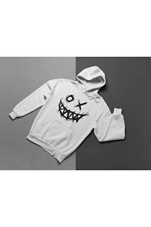 Tasarım Gülen Yüz Baskılı Unisex Oversize Hoodie