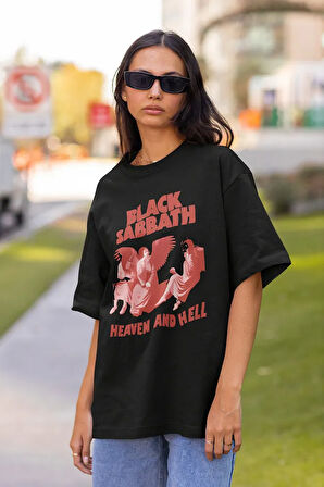 Black Sabbath Heaven And Hell Müzik Grubu Baskılı Unisex Tişört, Oversize Rock Metal Tişört