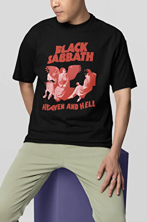 Black Sabbath Heaven And Hell Müzik Grubu Baskılı Unisex Tişört, Oversize Rock Metal Tişört