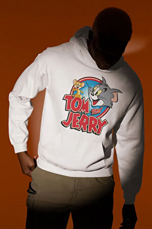 Tom And Jerry Baskılı Unisex Oversize Çizgi Film Hoodie