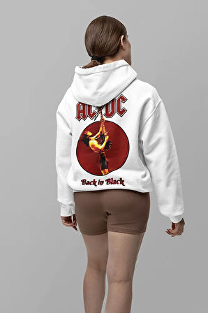 AC DC Back In Black Müzik Grubu Baskılı Unisex Oversize Tasarım Hoodie