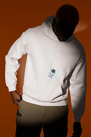 Tasarım Astronaut Baskılı Unisex Oversize Hoodie