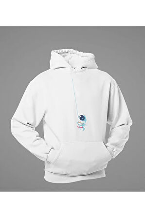 Tasarım Astronaut Baskılı Unisex Oversize Hoodie