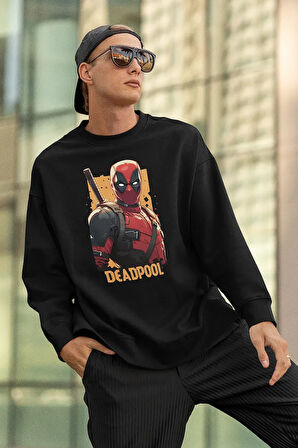 Deadpool Baskılı Unisex Oversize Film Kahramanı Sweatshirt