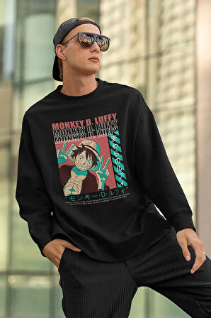 Monkey D. Luffy Anime Karakter Baskılı Unisex Oversize Sweatshirt
