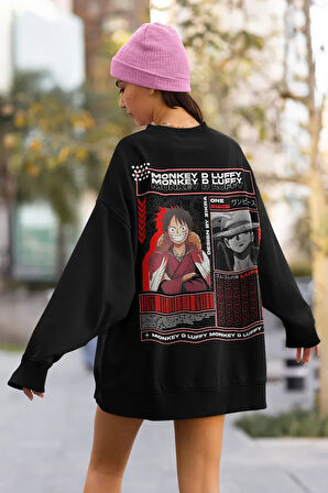 Monkey D. Luffy Baskılı Unisex Oversize Anime Karakter Sweatshirt