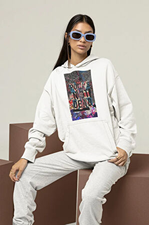 Punks Not Dead Yazılı Unisex Hoodie, Oversize Spider Punk Hoodie