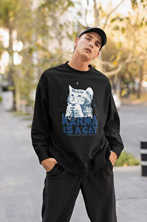 Karma Is A Cat Baskılı Unisex Oversize Taylor Swift Sweatshirt