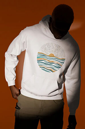 Özel Tasarım Gün Batımı Baskılı Unisex Oversize Hoodie