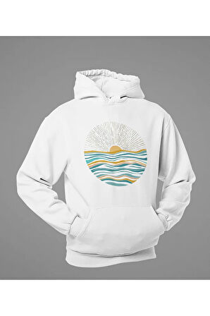 Özel Tasarım Gün Batımı Baskılı Unisex Oversize Hoodie