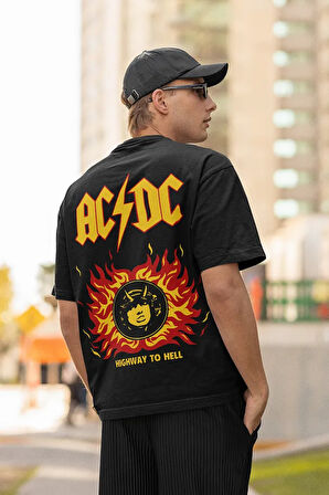 Highway To Hell AC DC Baskılı Unisex Oversize Rock Metal Müzik Grubu Tişört