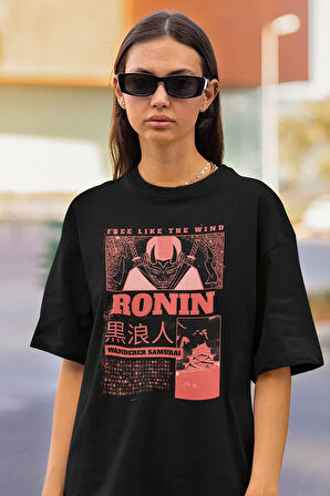 Free Like The Win Samurai Ronin Baskılı Unisex Tişört, Oversize Anime Tişört