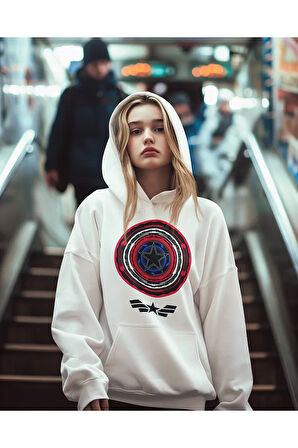 Kaptan Amerika Baskılı Unisex Oversize Avengers Hoodie