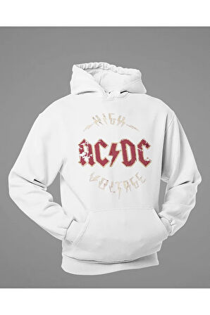 High AC DC Voltage Yazılı Unisex Oversize Rock Metal Hoodie