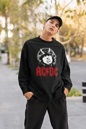 AC DC Baskılı Unisex Oversize Müzik Grubu Sweatshirt
