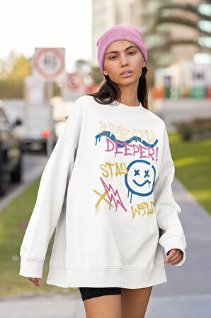 Breath Deeper ! Stay Wild Tasarım Unisex Oversize Sweatshirt