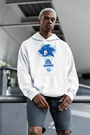 Tasarım Sonic Baskılı Unisex Oversize Çizgi Film Hoodie