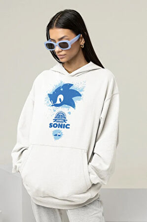 Tasarım Sonic Baskılı Unisex Oversize Çizgi Film Hoodie