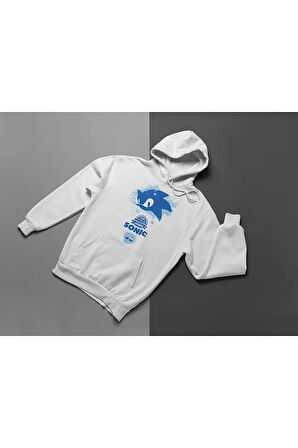 Tasarım Sonic Baskılı Unisex Oversize Çizgi Film Hoodie