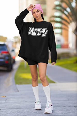 Kiss Müzik Grubu Yazılı Unisex Oversize Sweatshirt