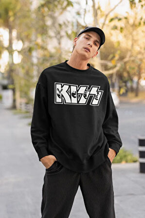Kiss Müzik Grubu Yazılı Unisex Oversize Sweatshirt