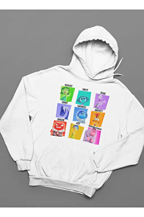 Çizgi Film Ters Yüz Baskılı Unisex Oversize Insiide Out Hoodie
