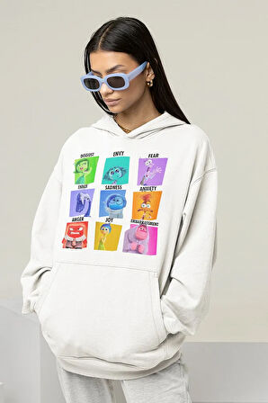 Çizgi Film Ters Yüz Baskılı Unisex Oversize Insiide Out Hoodie