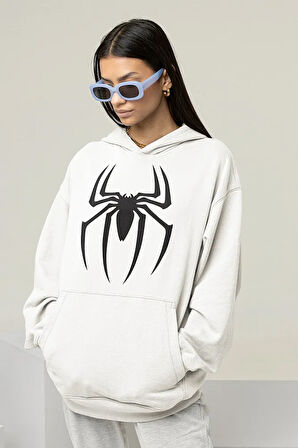 Örümcek Adam Logo Baskılı Unisex Oversize Spider Man Hoodie