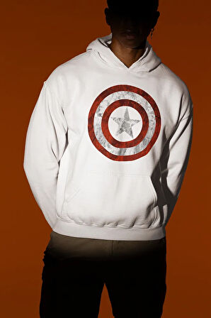 Kaptan Amerika Kalkan Baskılı Unisex Oversize Hoodie