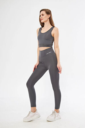 Lesa Wear Yüksek Bel Likralı Toparlayıcı Tayt Crop Takım