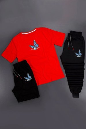 3'lü Unisex Kelebek Baskılı Eşofman Takımı Kombini