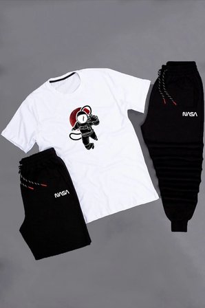 3'lü Unisex Astranot Baskılı Eşofman Takımı Kombini