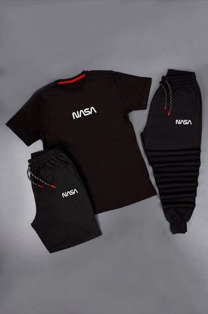 3'lü Unisex Nasa Baskılı Eşofman Takımı Kombini