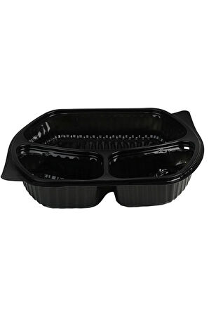 Termoform 3 Gözlü Yemek Kabı + Kapak - 200 Adet (Mikro Dalga'da Kullanılabilir)