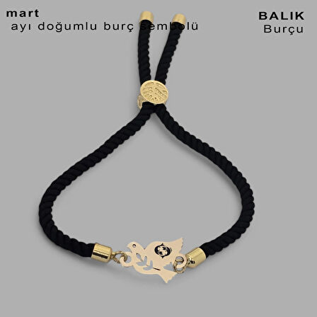 Baharın Enerjisini Taşıyan Kuş Motifli Siyah Örgülü ve 14 Ayar Altın Plakalı Mart Bilekliği