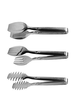 Lüks 3 Parça Gümüş Servis Sunum Makarna Salata Pasta Maşa Seti - Paslanmaz Çelik