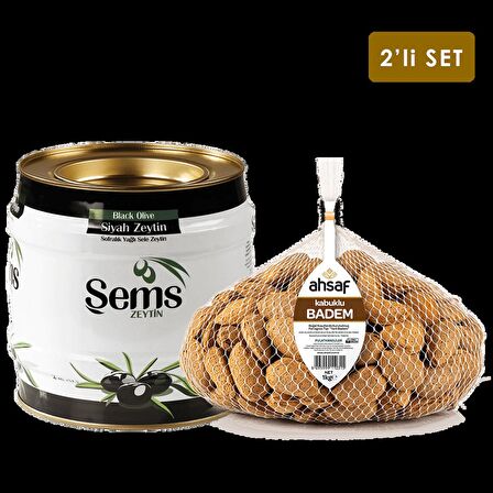 Yağlı Sele Siyah Zeytin 2 kg (261-290) - Kabuklu Badem 1 Kg File