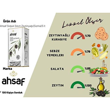 Ahsaf Soğuk Sıkım Natürel Sızma Zeytinyağı 5L -Teneke (2'li Ekonomik Paket)